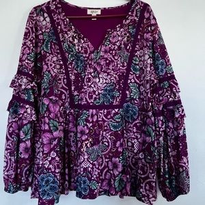 Style & Co. Purple Floral Peasant Blouse